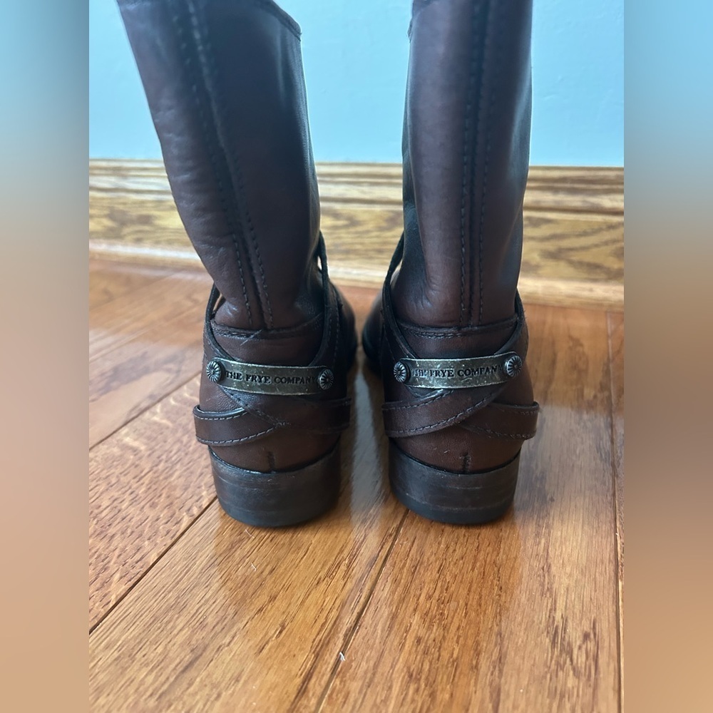 Frye Lindsey Plate Harness Brown Leather Boots - Picture 4 of 8